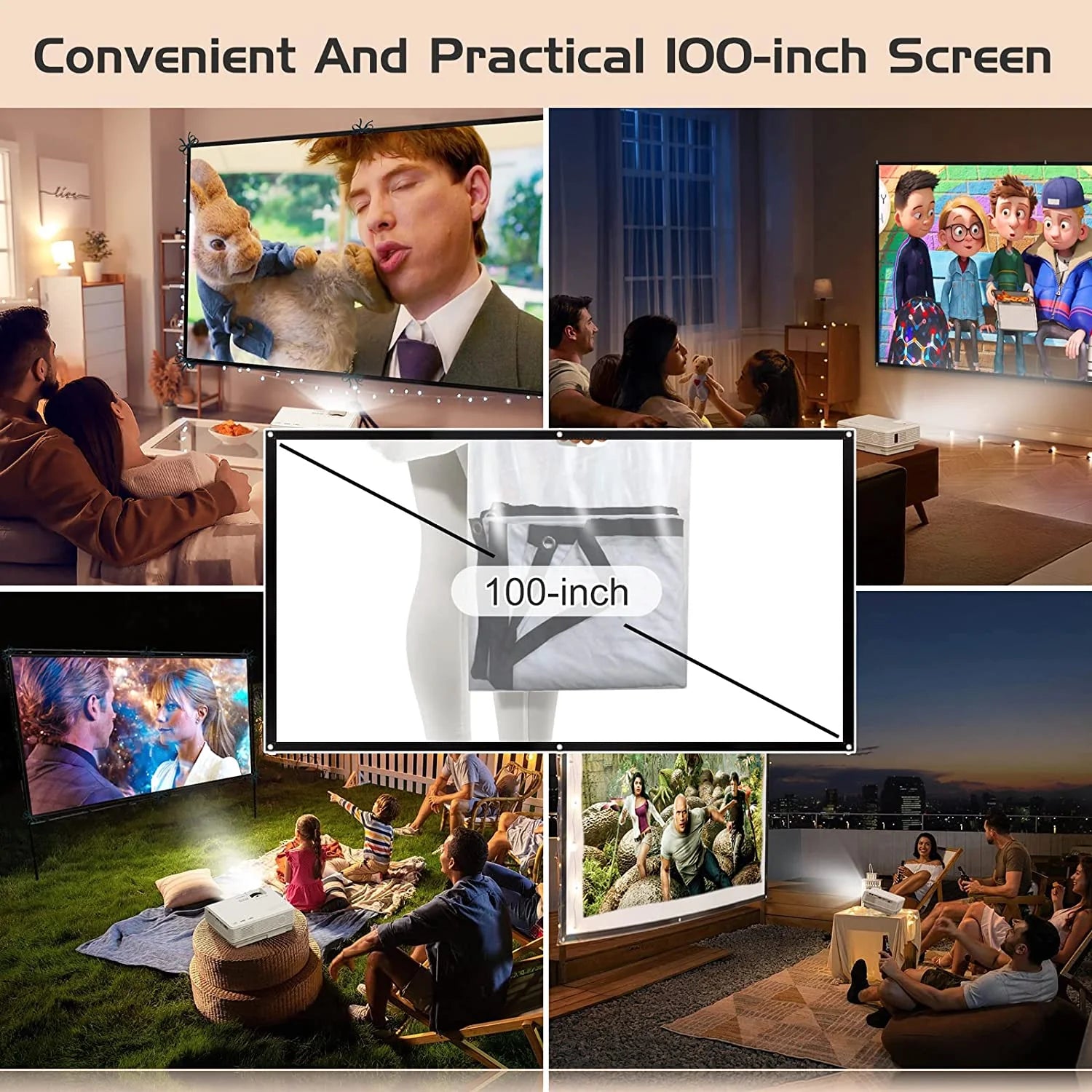 DR.J Professional Mini Projector with Bluetooth 5.2 and Screen, 8000L HD 1080P Projector, 200&quot; Screen Supported