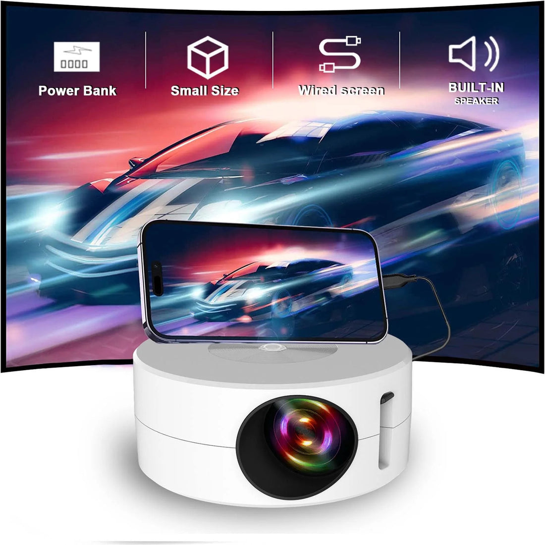 Wifi Bluetooth 1080P LED Mini Projector, White