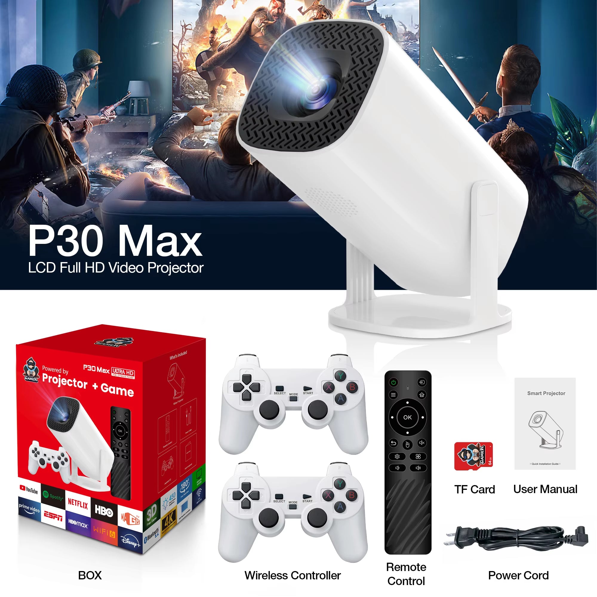 P30 Max Game Projector Mini Freestyle Home Theater for Xiaomi IOS Android Phone 720P Outdoor 1080P 4K Supported HDMI